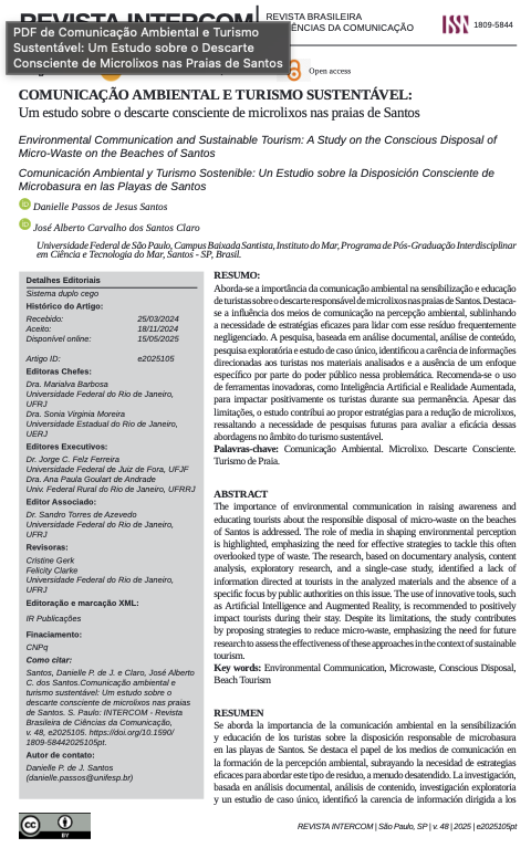 #202 | Comunicação Ambiental e Turismo Sustentável: Um estudo sobre o descarte consciente de microlixos nas praias de Santos